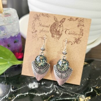 ナバホデザイン✴宝飾品デザインカラーピアス ブラックラメ No.1761