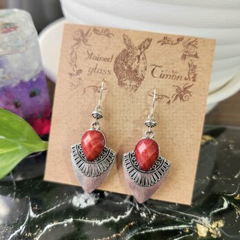 ナバホデザイン✴宝飾品デザインカラーピアス レッド No.1762