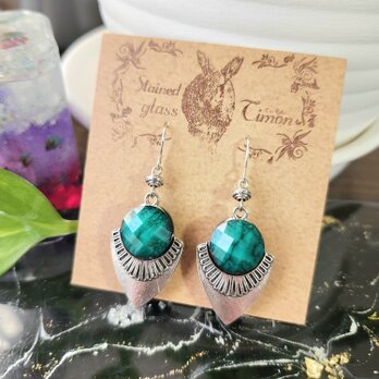 ナバホデザイン✴宝飾品デザインカラーピアス エメラルドグリーン No.1763