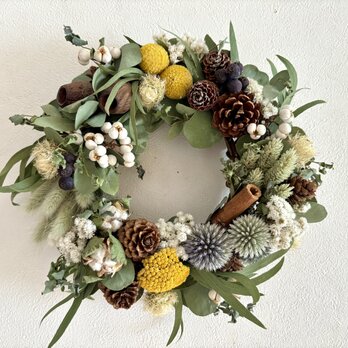 フサフサなコアラファンとナンキンハゼを紡いだシックなリース　クリスマス　リース フサフサなコアラファンとナンキンハゼを紡いだシックなリース