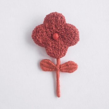 もこもこお花の刺繍ブローチ　赤