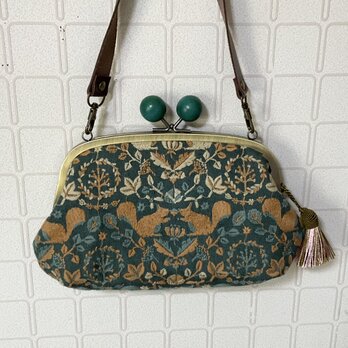 点と線模様　リスノモリ　大きな木玉親子がま口長財布バッグ　　