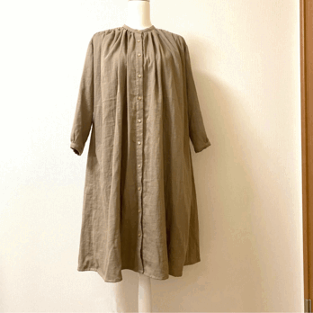 ＊Sサイズ＊ダブルガーゼのたっぷりギャザーワンピース（カフェオレ・長袖）