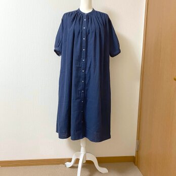 *Mサイズ*ダブルガーゼのたっぷりギャザーワンピース(ネイビー)