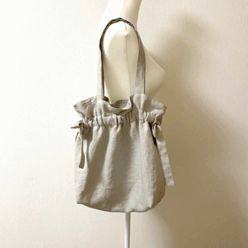 リネン生地の巾着風トートバッグ＊生成り＊