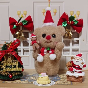 羊毛フェルト クリスマス　可愛いクマさん