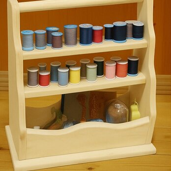 木製二段「取っ手付き糸立てスタンド３６」小物収納スペース付　新作です！