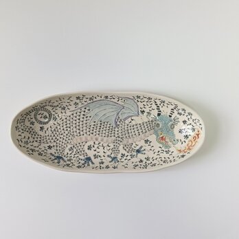 楕円長皿　ドラゴン
