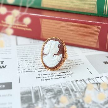 ラス1 K18 大ぶり カメオ レッドアゲート/赤瑪瑙  K18 天然石リング - Cameo -brown-