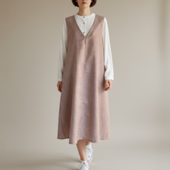 Aライン　ジャンパースカート【送料込み】着物リメイクリ　ベージュ