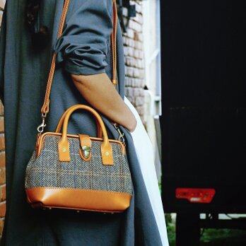 「ウール×革の組み合わせ」 がま口2wayバッグ｜レトロクラシック