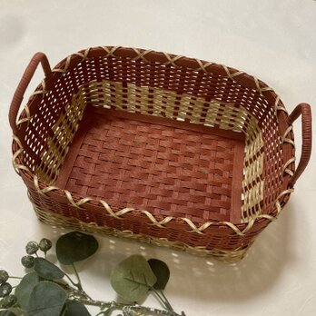 オリエンタルレッドとベージュのクラフトバンド製パンケース#インテリア#朝食#長方形#入れ物#テーブル