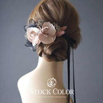 胡蝶蘭 スエードリボン かすみ草 ヘッドドレス ヘアアクセサリー 髪飾り*ウェディング 成人式 白無垢 和装 袴 卒業式