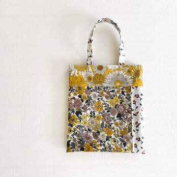 リバティ　ラミネートミニバッグ 　秋色イエロー系パッチワーク