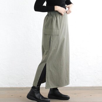 ロングシーズン使えて、キチンと見え✦ 東炊きコットンツイル ストレートロングスカート(オリーブ)SK14 ✦セットアップにも