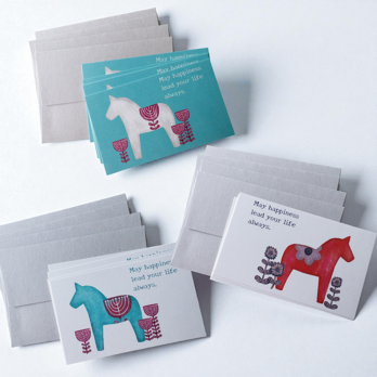 メッセージカード封筒セット(北欧の馬と花)