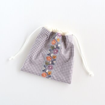 インド刺繍リボンのミニ巾着 チェック