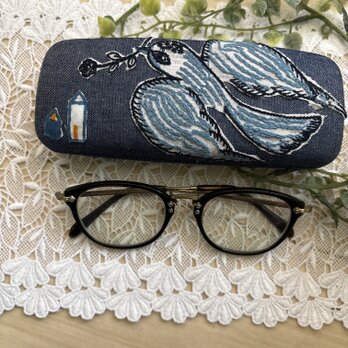 ✳︎ ✳︎ ハンドメイド★ミナペルホネンfollowing day刺繍メガネケース デニムリネン