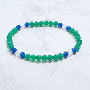 細身の華奢ブレス♪パキッと明るいグリーンオニキス・ラピスラズリ・水晶 天然石 ブレスレット No823