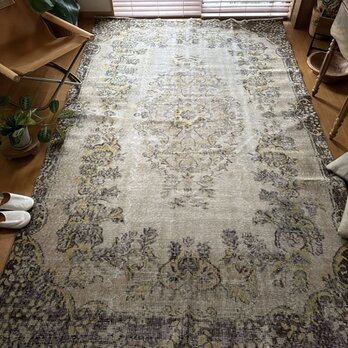 54×51㎝◇トルコヴィンテージラグ ブラウン ブルー 幾何学模様