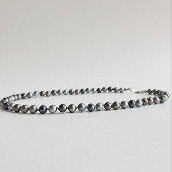 ガラスパールmixカラーオールノットネックレス/6mm約42cm/グレーmix/R/made in japan