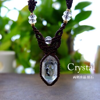 両剣水晶原石 グラファイトインクォーツ・ヒマラヤローズ（ガネーシャヒール産） マクラメ編みチョーカーネックレス・ 3566