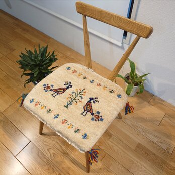 ペルシャ　ギャッベ ミニマット 38x41㎝　アイボリー　孔雀　T7561G