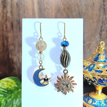 月と太陽 moon sun☀︎darkピアス イエロー ブラック No.953