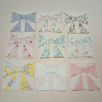 9 / 9 リボンパターン❁パッチワークキルトトップ素材 9枚セット