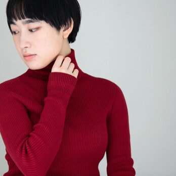 【ローゼルの実染め】Organic Cotton無縫製　Cuff borderリブタートルセーター