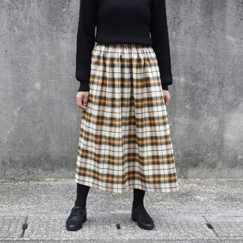 播州織 高品質 ネルチェック ギャザースカート（マリーゴールド）ポケット 両面起毛