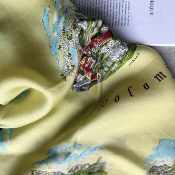 SC21-ヴィンテージシルクスカーフ ITALY 1970's DOLOMITI ART LANDSCAPE SILK