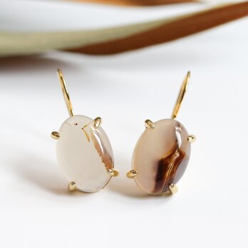 ポメころび様　モスアゲート＆バンデットアゲートカービング＊フープイヤリング ポメころび様 モスアゲート＆バンデットアゲートカービング