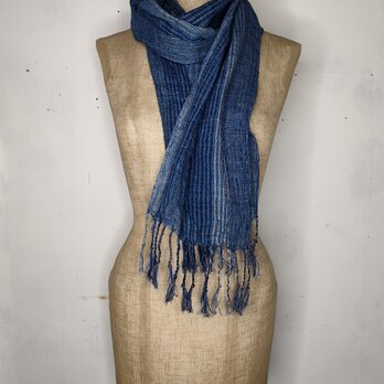 残糸利用　手織り麻綿マフラー　送料無料　