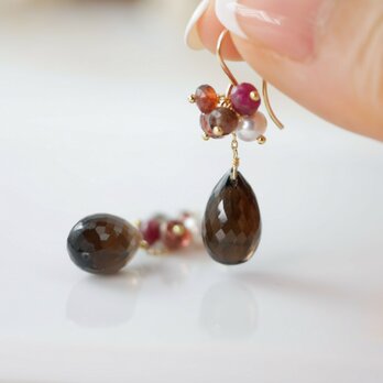 #1070 極上カットスモーキークォーツのブーケピアス