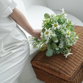 【ブートニア込】エーデルワイスのナチュラルブーケ/アーティフィシャルフラワー/クラッチブーケ/前撮り