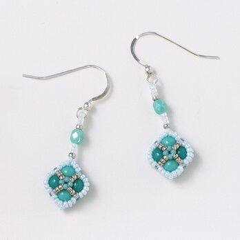 ひし形モチーフのピアス・ターコイズ・382-2