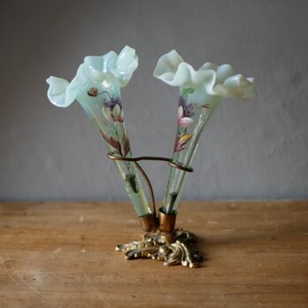 骨董　時代ガラス　磨りガラス　プレスガラス　兎　フィギュリン　文鎮　ウランガラス オーバル×ウランガラス【リング】 - Carino works