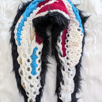 220.なわ編みのDecoティペットDark Rock【エコファー裏地つき】