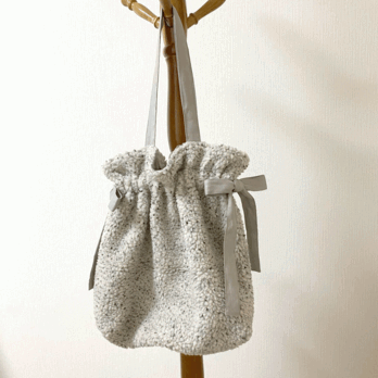 ボア生地の巾着風トートバッグ