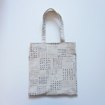 フラットトートバッグ　肩かけ　手描き風モノトーン