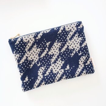 フラットポーチ 20cmファスナー 千鳥格子 ハウンドトゥース ドット柄 ぺたんこポーチ