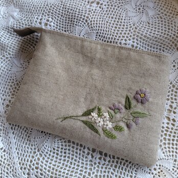 リネン*手刺繍*ボタニカル*ポーチ