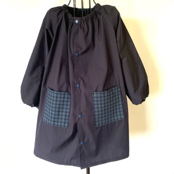 前開きスモック120〜155 紺×ブラックウォッチ