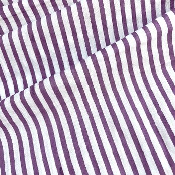 インド ブロックプリント生地 [50cm単位切売] サンガネリ ストライプ パープル ボーダー 縞柄SA IF0356