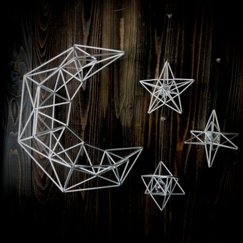 ヒンメリ「三日月と星の２個セット」大サイズ　星は3種類から選べます　オブジェ　クリスマスオーナメント