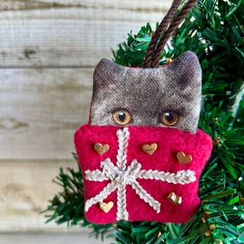 SALE！大人かわいい★猫ちゃんとプレゼントのクリスマスオーナメント　フリース　ハート　クリスマス　プレゼント　ギフト