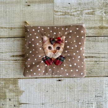 SALE！大人かわいい♡クリスマスコーデの猫ちゃんポーチ　コーデュロイ　サテン　ハート　リボン　小物入れ　クリスマス