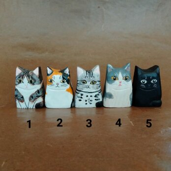 彩色木彫刻置物　猫　小◆桐②