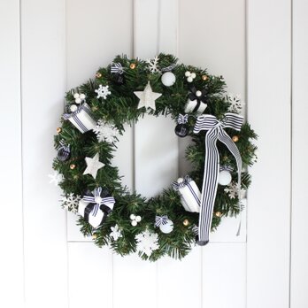 モノトーンギフトのスタイリッシュクリスマスリース（36cm）〈限定1点〉　R&yCH160